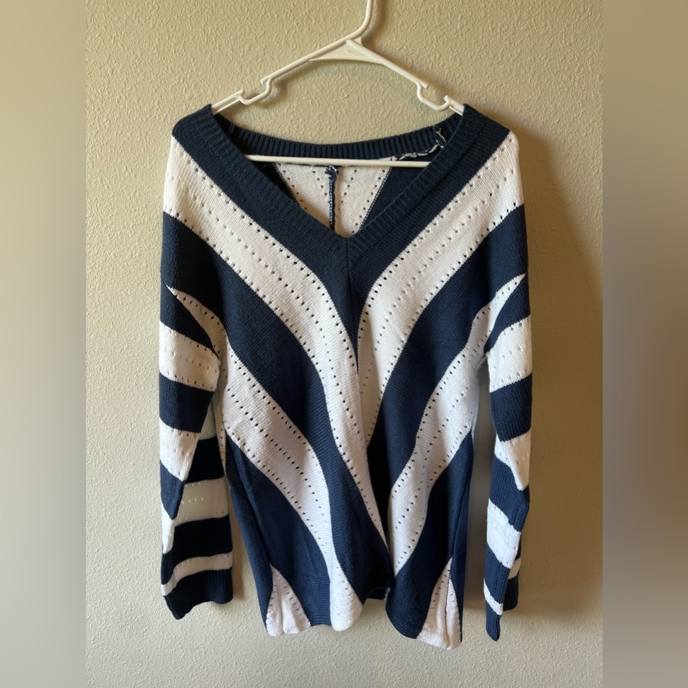 Navy and white new sweater, no tags